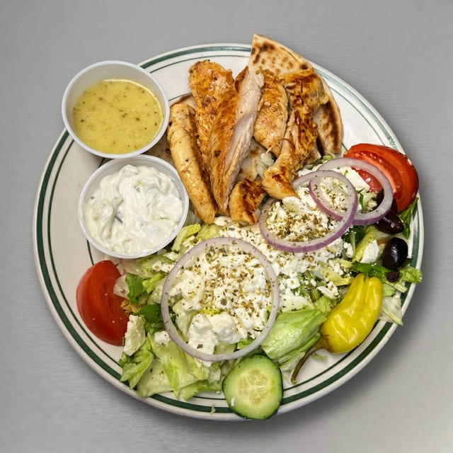 Chicken Gyro with Greek Salad.