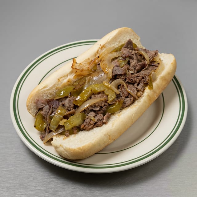 Philly Cheesesteak Sandwich with Fries.